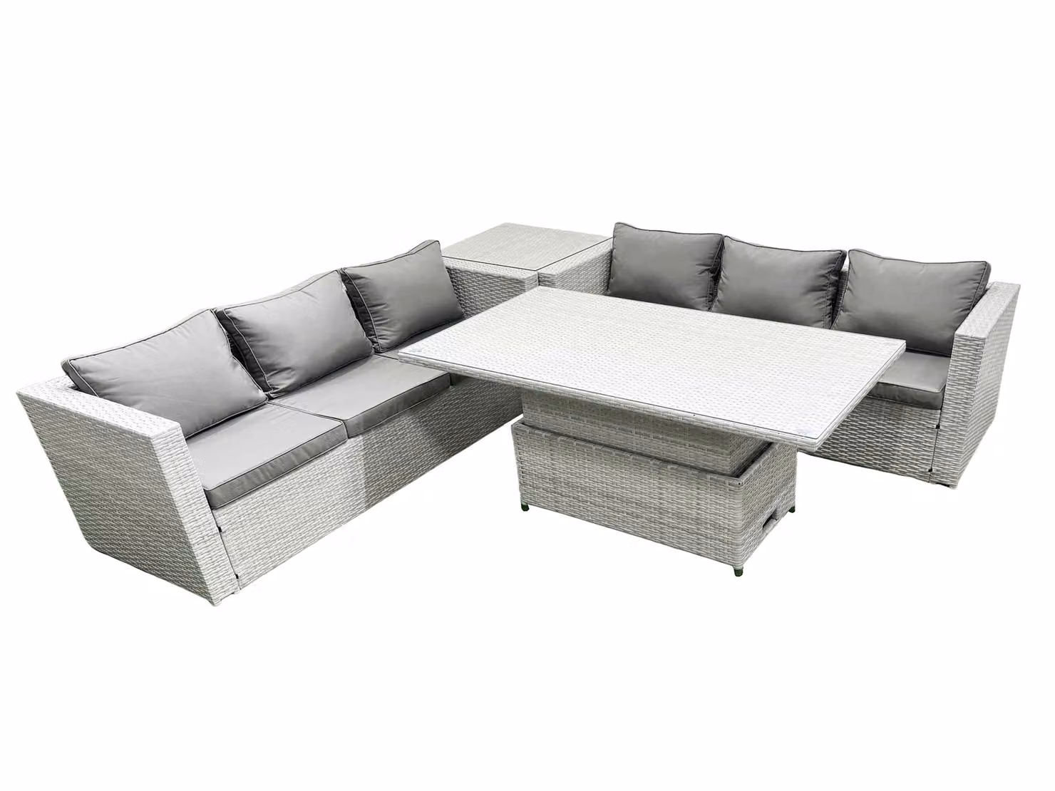Fimous Rattan Garden Furniture Set in Light Grey with Height Adjustable Coffee Table, 3-Seater Sofa and Upholstered Cushions – 2