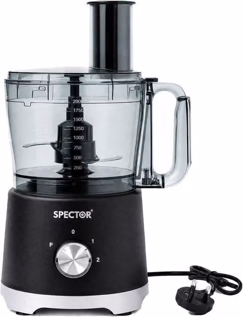 Spector Food Processor 1500W with 2.5L Bowl and 1.5L Glass Jug, Black