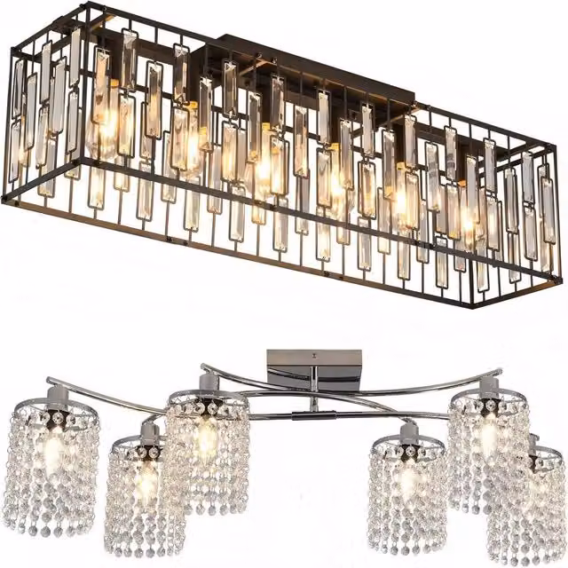 Garwarm Set of 2 Modern Rectangular Crystal Ceiling Lights in Black and Silver – 1