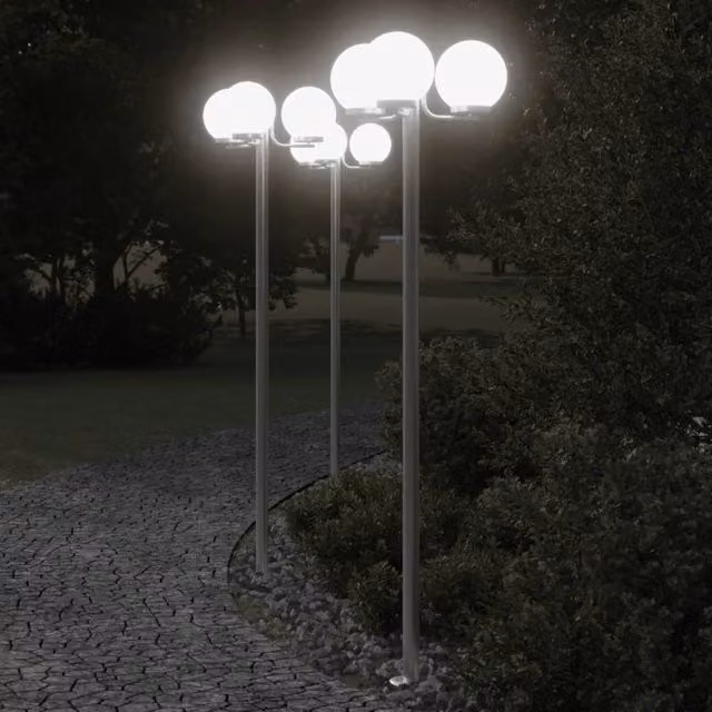Berkfield Home Set of 3 Silver Stainless Steel Outdoor Floor Lamps, Height: 215 cm – 1