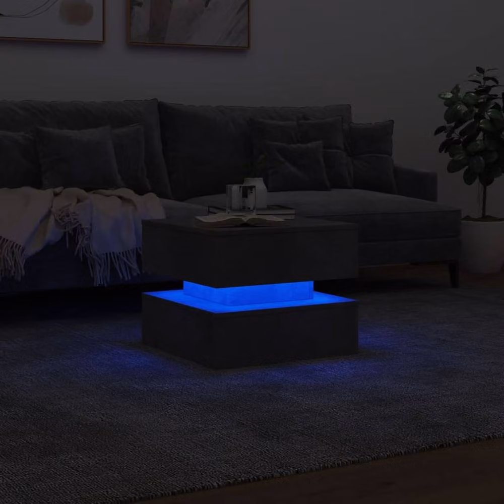 Berkfield Home Modern Coffee Table with LED Lights in Concrete Grey, W/D/H: 50 x 50 x 40 cm – 4