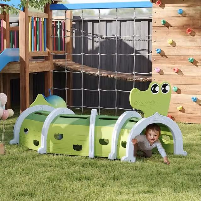 AIYAPLAY Kids Play Tunnel Crocodile Design in Green