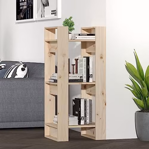 vidaXL Freestanding Solid Pine Wood Bookshelf and Room Divider in Brown, H 91 cm x W 41 cm x D 35 cm – 2