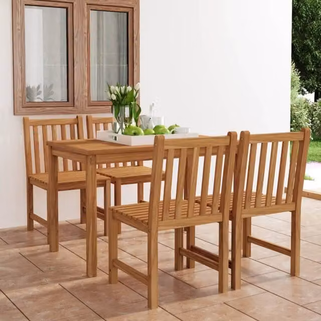 Berkfield Home 5 Piece Garden Dining Set in Brown Solid Teak Wood – 1