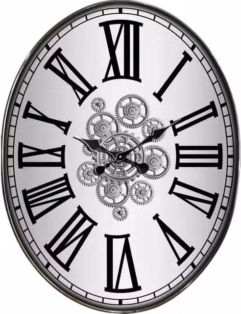 Minster Gear Quartz Wall Clock in Black and White, W70 x H70 cm