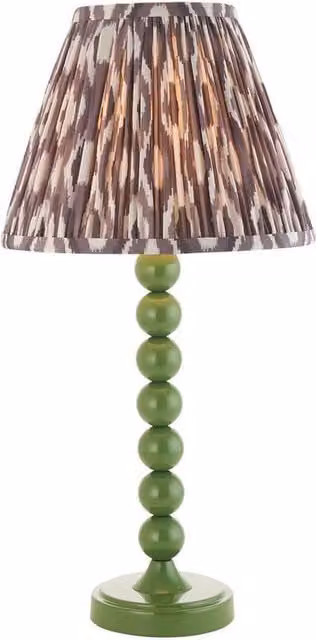 Netlighting Higgledy Gloss Green Table Lamp with Grey Fabric Ikat Shade, Diameter: 25 cm, E14 – 1
