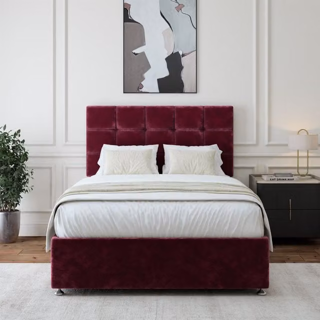 Bedmaster Purple Velvet Upholstered Divan Base and Square Headboard with Drawers, W/D/H: 120 x 200 cm