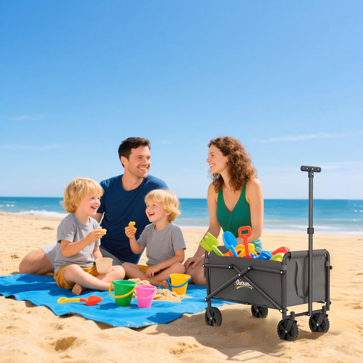 Outsunny 41L Festival Trolley on Wheels, Grey Heavy Duty Collapsible Folding Wagon with Adjustable Handle and Carrying Bag – 7