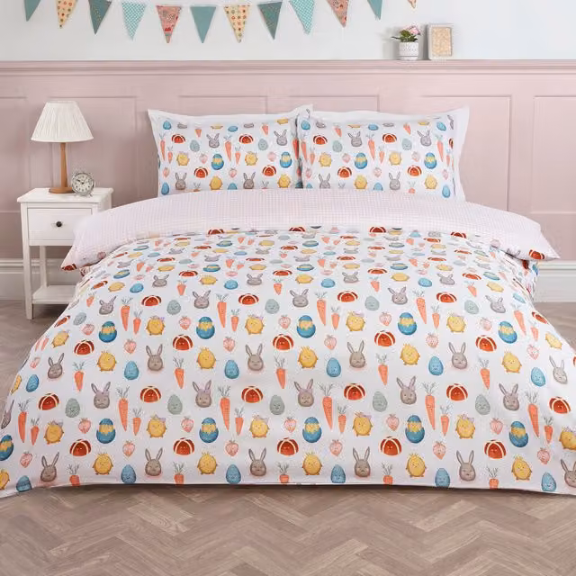 My Home Spring Icons Reversible Checked Animal Duvet Set, Multicolour, Single