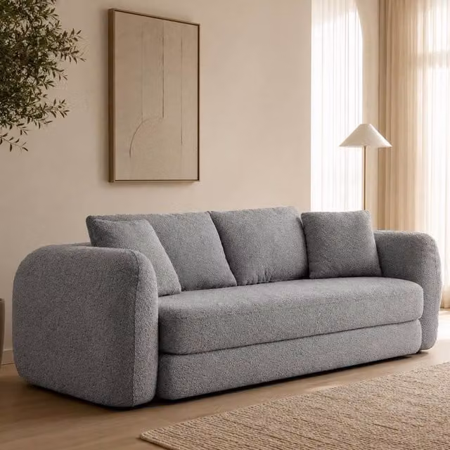 MIMO Grey Pull-Out Loveseat Sofa Bed with Lamb Fleece Fabric and 30D Foam – 1