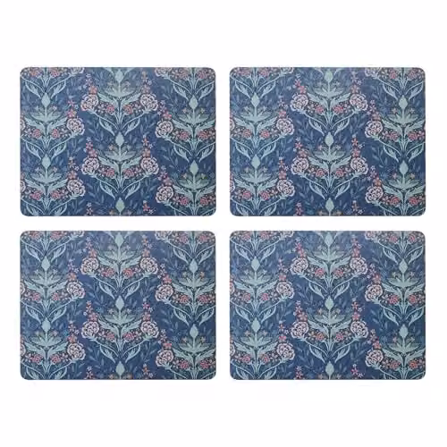 Creative Tops Set of 4 Blue Floral Art Nouveau Rectangular Placemats with Cork Backing, W: 30 cm, D: 22 cm, H: 1.5 cm