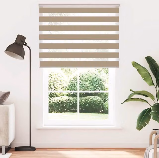 Berkfield Home Zebra Blind in Sand Brown, W: 145 cm, H: 230 cm