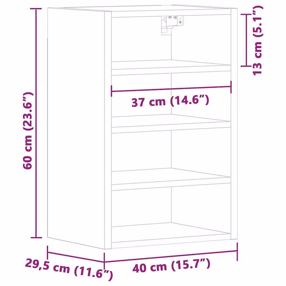 Berkfield Home Wall Mounted Hanging Kitchen Cabinet in Black, W: 40 cm, D: 29.5 cm, H: 60 cm – 6