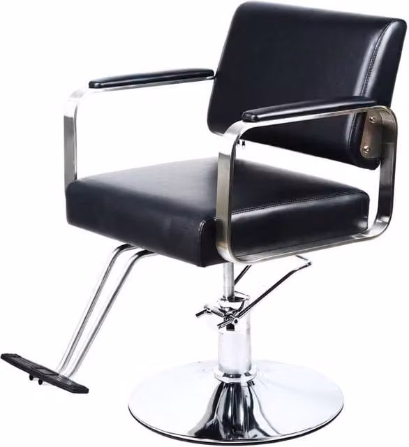 Hinsinc Type D Barber Chair in Black with Synthetic Leather and Armrests – 1