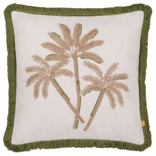 Furn Floral Embroidered Square Cushion in Green and White, W/D/H: 45 x 45 x 45 cm