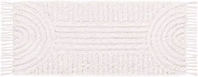 KORVIXA Bohemian Handwoven Cotton Linen Round Runner Rug with Fringes in Beige and White, Diameter: 100 cm – 1