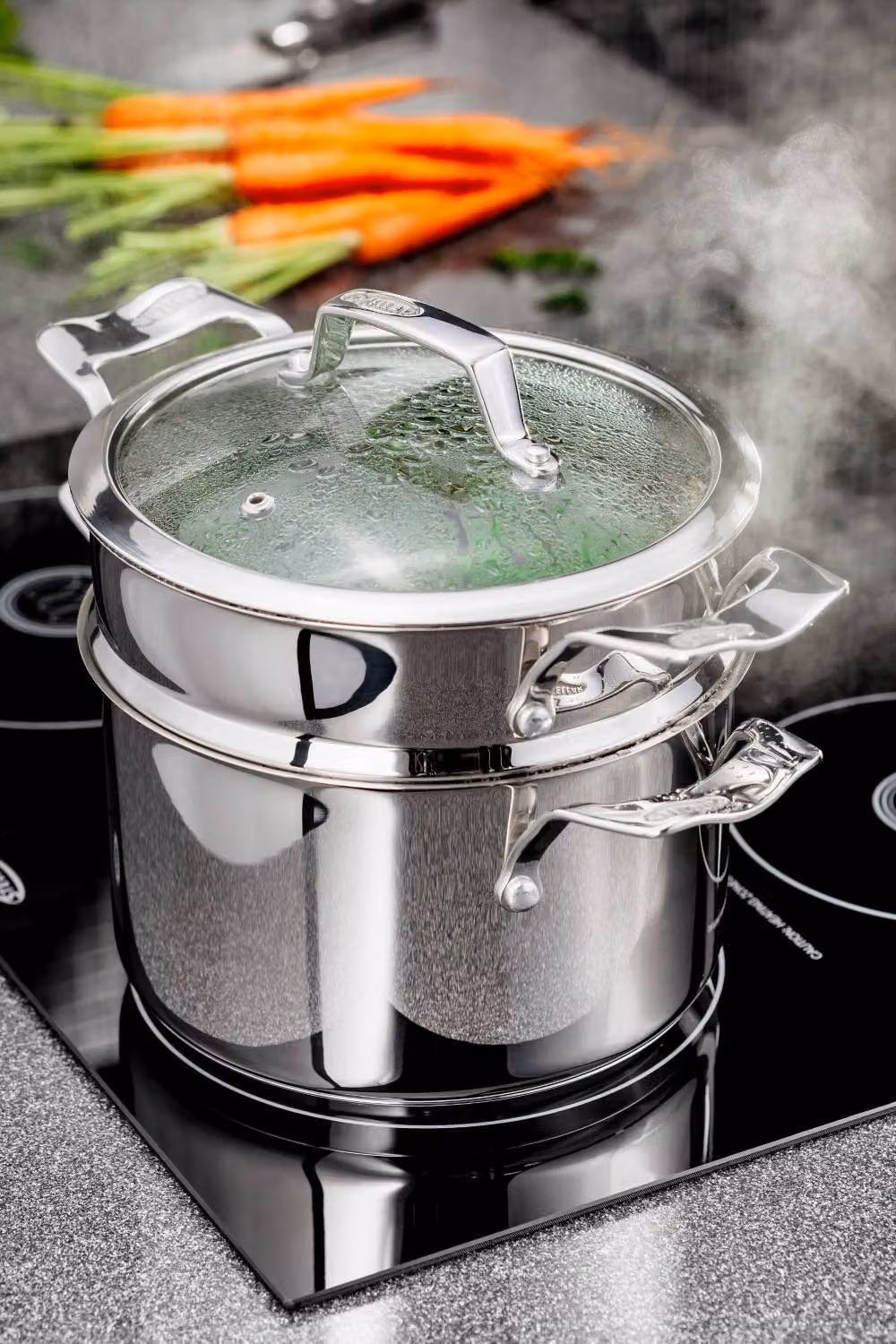 Stellar 3 Tier Stainless Steel Steamer Set in Silver with 18cm Base Pan, Steamers and Lid – 8