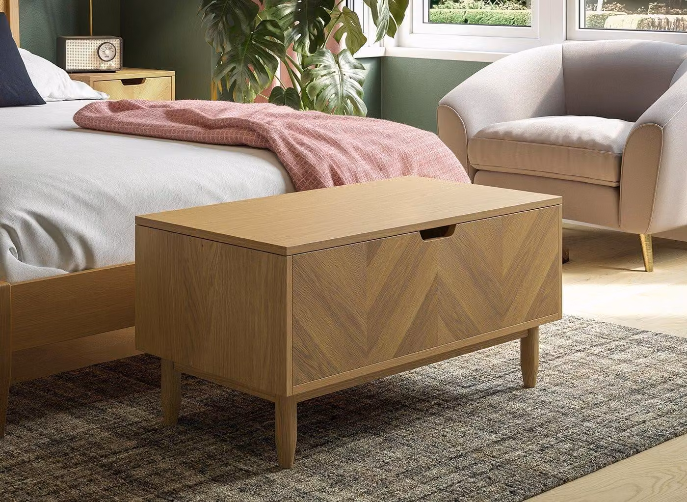 Dreams Paxton Modern Geometric Wooden Blanket Box in Brown