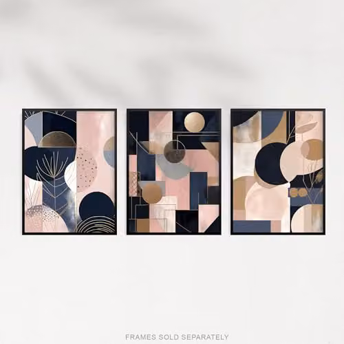 Artery8 Set of 3 Abstract Geometric Paper Poster Prints in Pink, Gold and Blue – 5