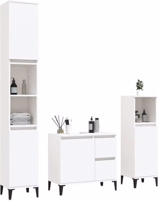 Berkfield Home Modern 3 Piece White Bathroom Cabinet Set with Vanity, Tall and Side Units