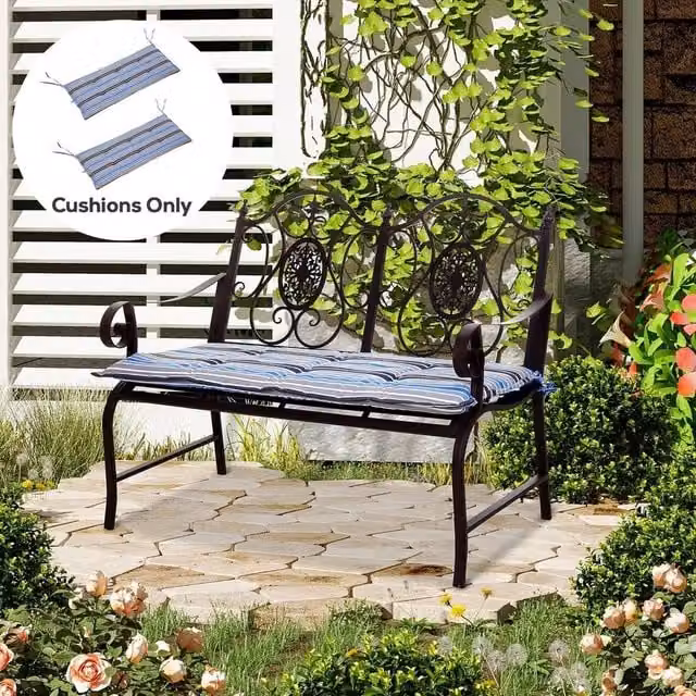 EONLION 2 Pieces Water-Repellent Blue Polyester Garden Bench Cushions, Width: 100 cm – 1