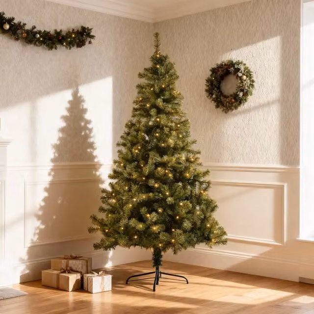 Shatchi Green Alaskan Pine Christmas Tree with Warm White LEDs, 8ft – 1
