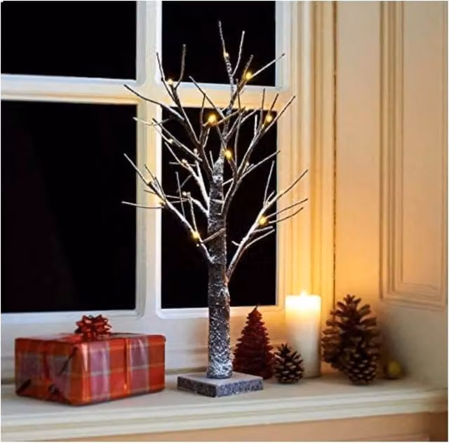 Spot On Dealz 2ft Snowy Twig Christmas Tree with 24 Warm White LEDs for Indoor and Outdoor Decoration