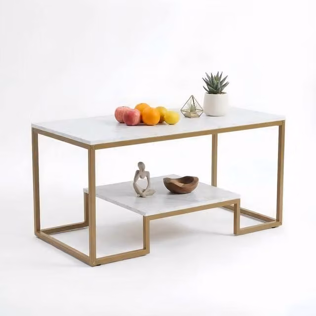 Alivio 2-Tier Industrial Style Rectangular Coffee Table in White – 1