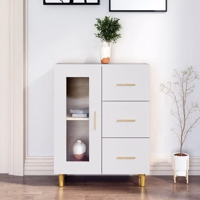 Berkfield Home White Classic Sideboard in Engineered Wood, W/D/H: 69.5 x 34 x 90 cm