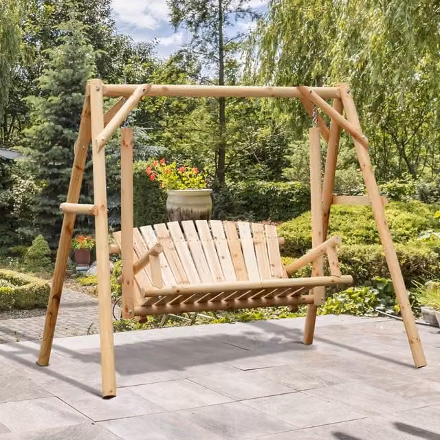 Outsunny 2 Seater Rustic Brown Treated Hardwood Outdoor Porch Swing with Armrests