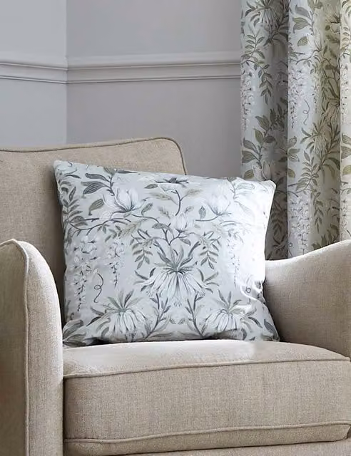 Laura Ashley Velvet Parterre Square Floral Cushion in Green Mix