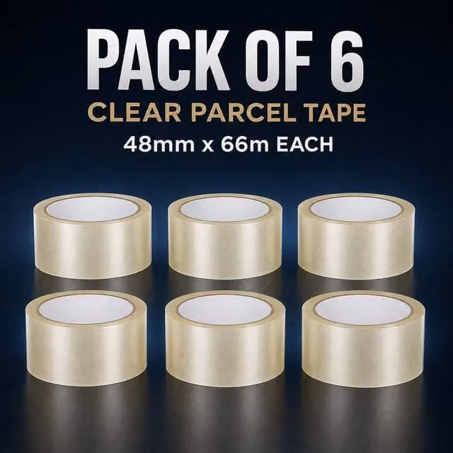 SPETLEK 6-Pack Heavy Duty Clear Parcel Tape, 48 mm x 66 m per roll