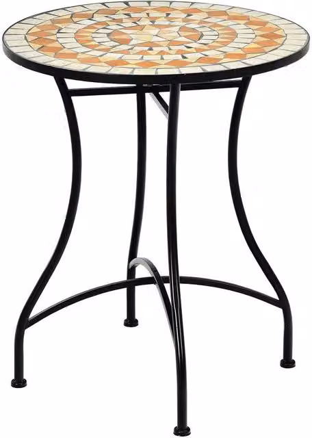 Costway Round Retro Mosaic Table with Black Iron Frame – 1