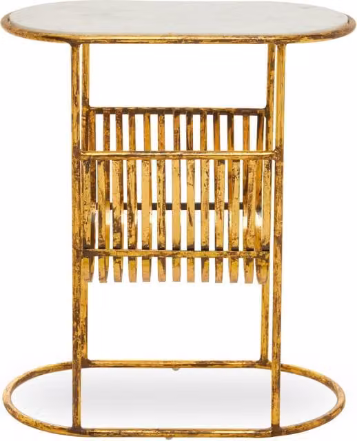 Orsina Round Nesting Table with Magazine Rack and White Marble Top in Gold