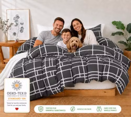 Pamposh Double Duvet Set in Anthracite Grey, 3-Piece Reversible Brushed Microfibre Bedding Set with Zipper Closure, Duvet Cover 200 x 200 cm and Pillowcases 50 x 75 cm – 5