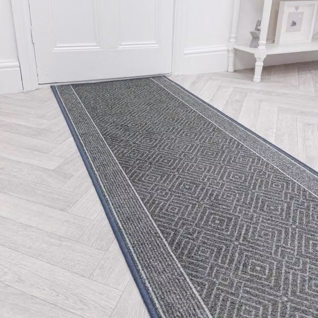 runrug Walton Grey Geometric Hallway Carpet Runner Rug, W: 100 cm, L: 180 cm