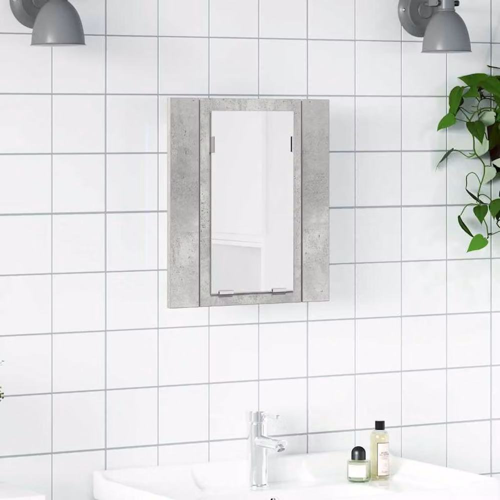 Berkfield Home LED Bathroom Mirror Cabinet in Concrete Grey, W: 40 cm, D: 12 cm, H: 45 cm – 2