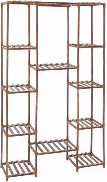 KORVIXA Large Multi-Tier Rustic Wooden Plant Stand in Brown, H 158.0 x W 98.0 x D 29.5 cm – 1