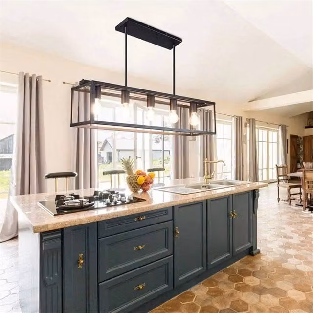 NESTLUNE Black Metal Farmhouse Pendant Chandelier with 5 Lights for Dining Rooms and Kitchens – 1