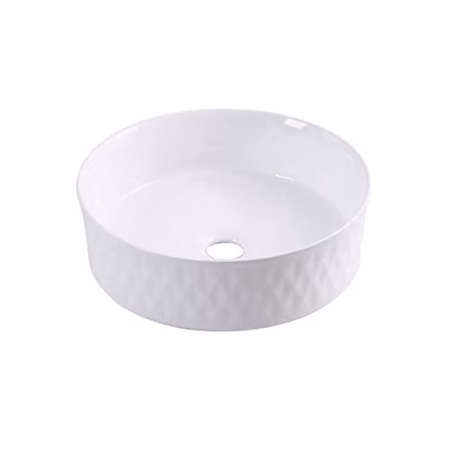Limoge 7981 Ceramic Round Countertop Basin in White with Texture Effects, W: 36.0 cm, D: 36.0 cm, H: 12.0 cm