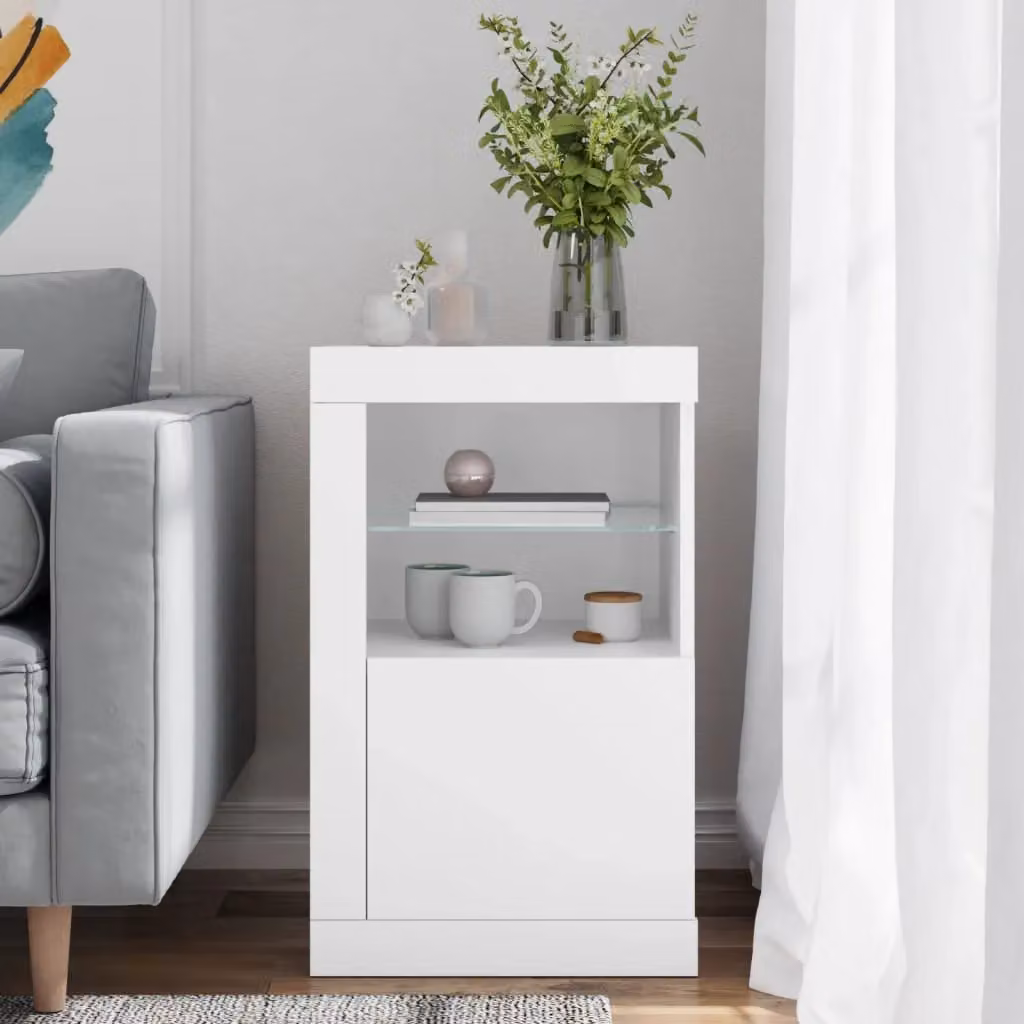 Berkfield Home Modern White Side Cabinet with Integrated LED Lighting and Glass Doors – 3