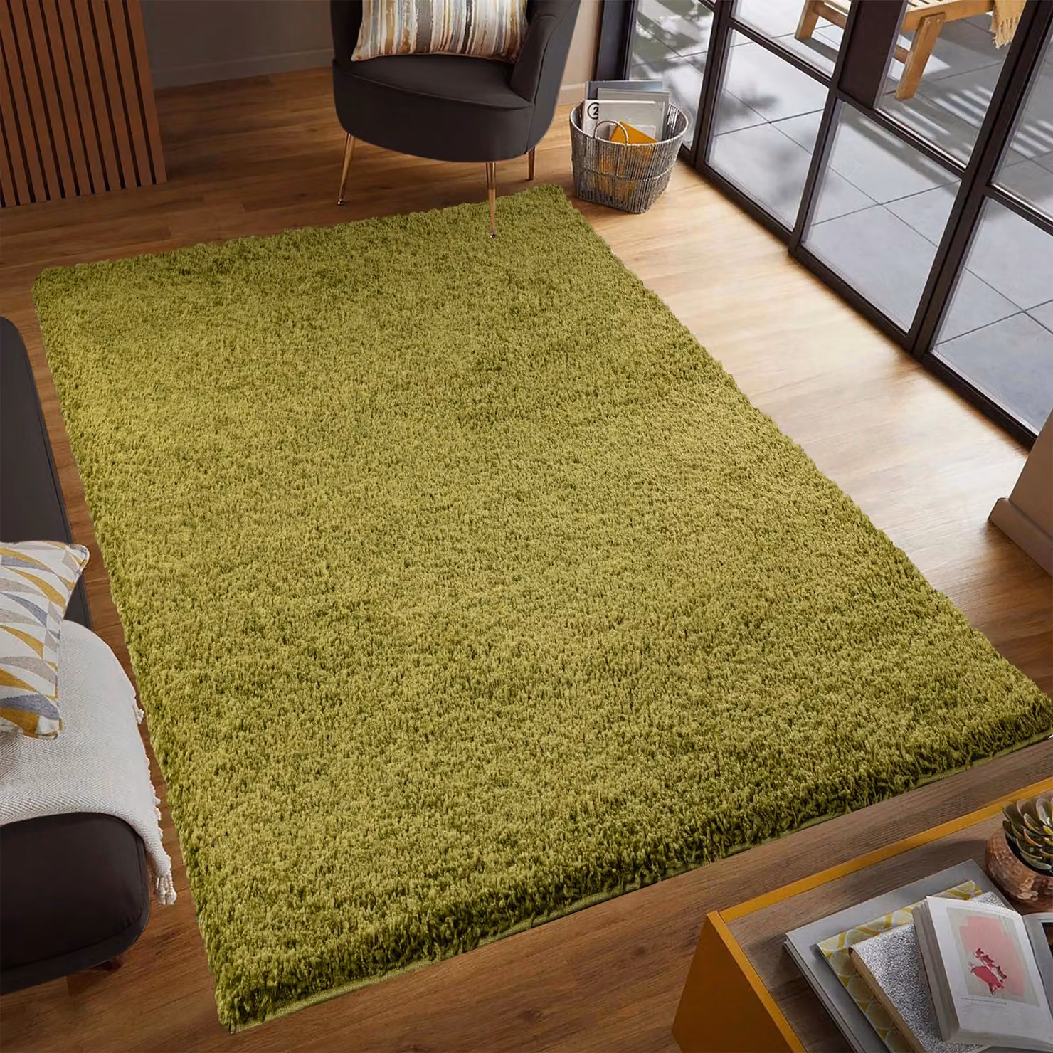 Smart Living Green Shaggy Area Rug with 5cm Pile, W: 60 cm, D: 110 cm – 2