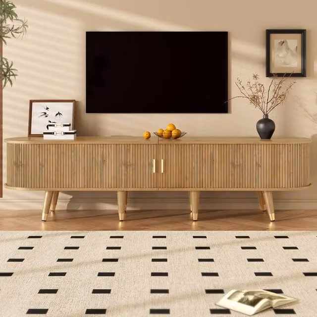 Rolipo Rustic Wood TV Stand with Sliding Doors in Brown, Width: 175 cm – 1