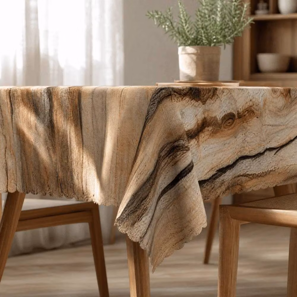 PAWNORA Rectangular Polyester Tablecloth with Brown Wood Grain Graphic, W: 140 cm x D: 90 cm – 4
