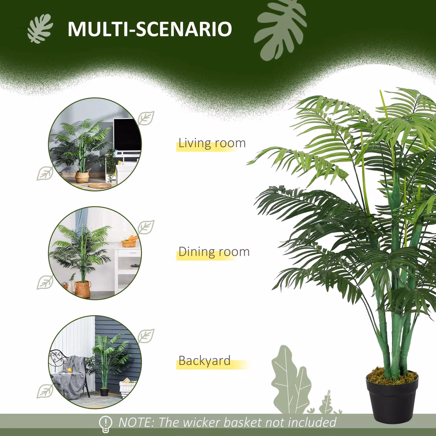 OUTSUNNY Set of 2 Green Artificial Palm Trees, Height: 125 cm – 3