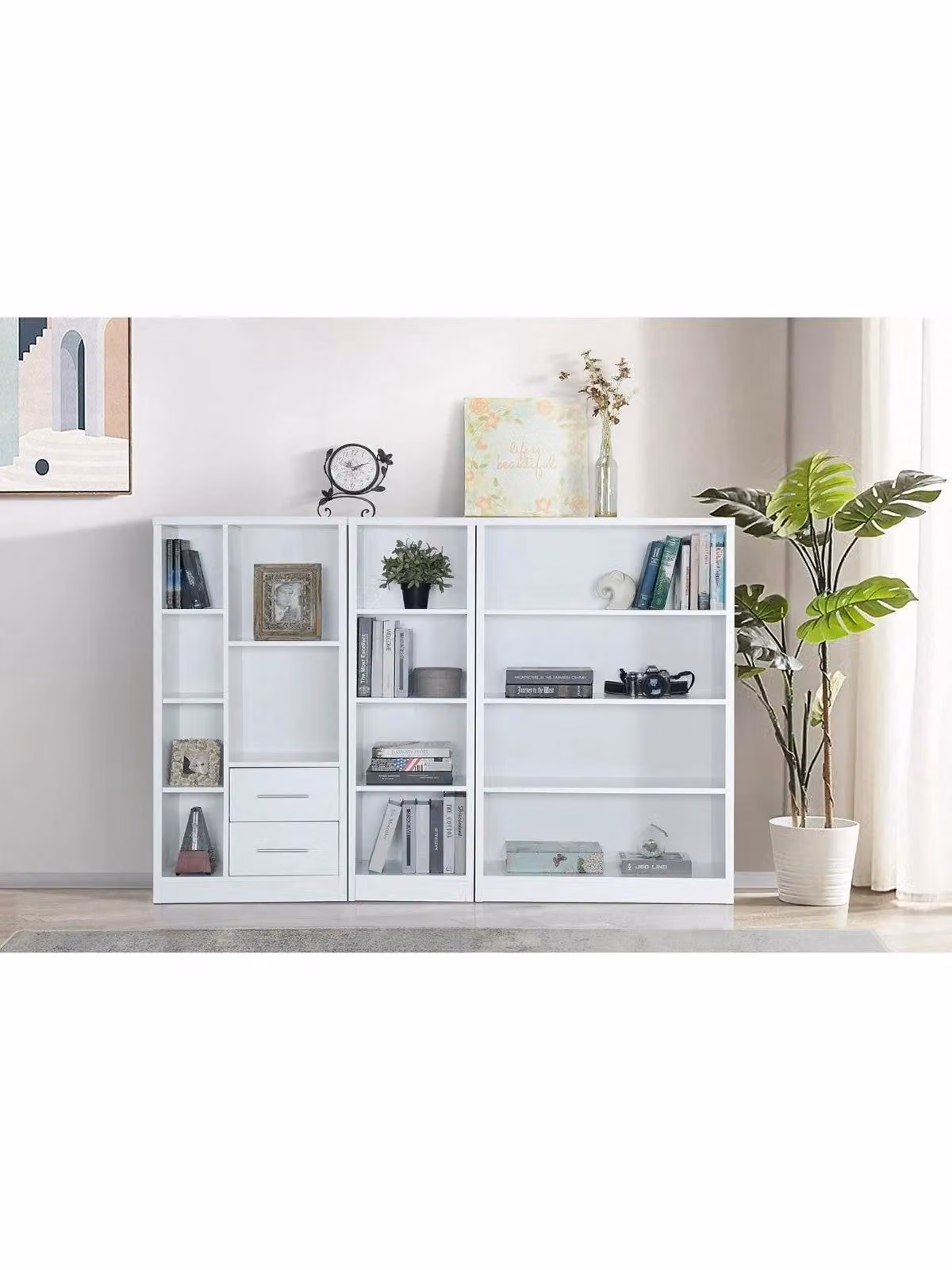 Everyday Metro 3 Piece Modular White MDF Storage Bookcase Set W/D/H: 121 x 79 x 30 cm