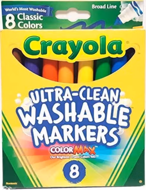 Crayola Broad Tip Washable Marker Set, 8 Multicolour Pens
