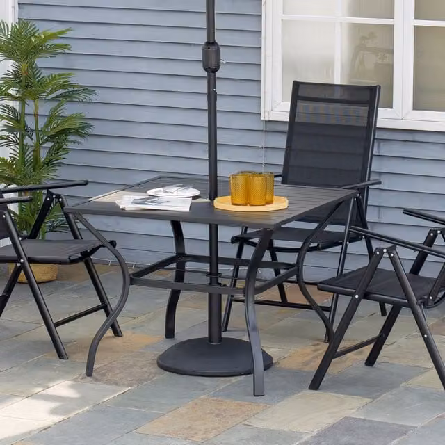 Outsunny Modern Rectangular Slatted Metal Garden Table in Matt Black