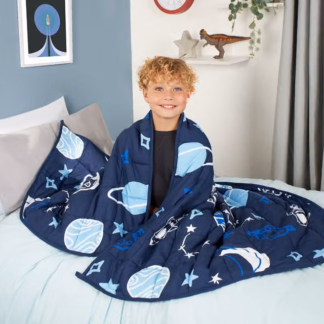OHS Kids Navy Blue Teddy Fleece Weighted Sensory Blanket for Anxiety and Sleep Therapy, 3kg – 1