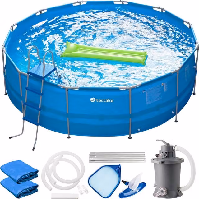 Tectake Merina Round Steel Frame Swimming Pool, Blue